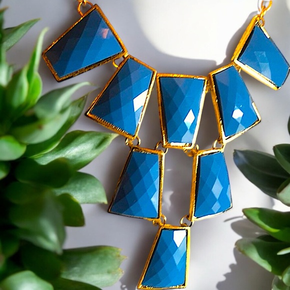 Funky Cobalt Blue Square Statement Necklace & Earring Set - Picture 5 of 16
